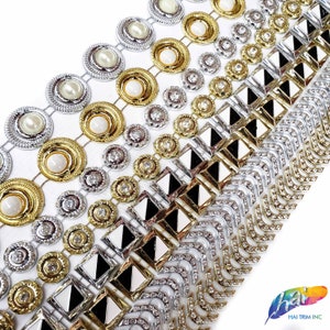 Bordure en plastique argentée avec strass, bordure en plastique dorée avec pierres acryliques, liseré décoratif en acrylique par mètre, PST-062-063-065-066