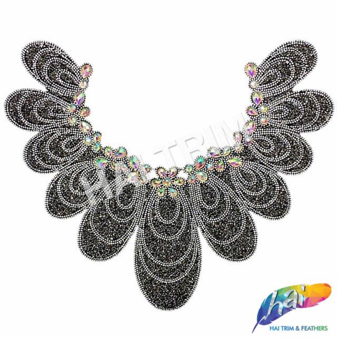 Gunmetal/crystal AB Petal Collar Gel-back Rhinestone Appliques, Colored ...