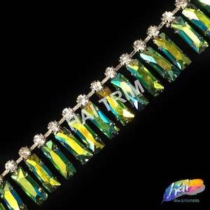 SALE! Green AB Acrylic Stone Trim Banding, Dance Broadway Carnival Costume Headpiece Arm Waist Trimming by the Yard, ACR-017