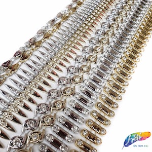 Silver Rhinestone Plastic Stud Trim, Gold Plastic Trim w/ Acrylic Stones, Decorative Trim Acrylic Banding by the yard, PST-072-073-074