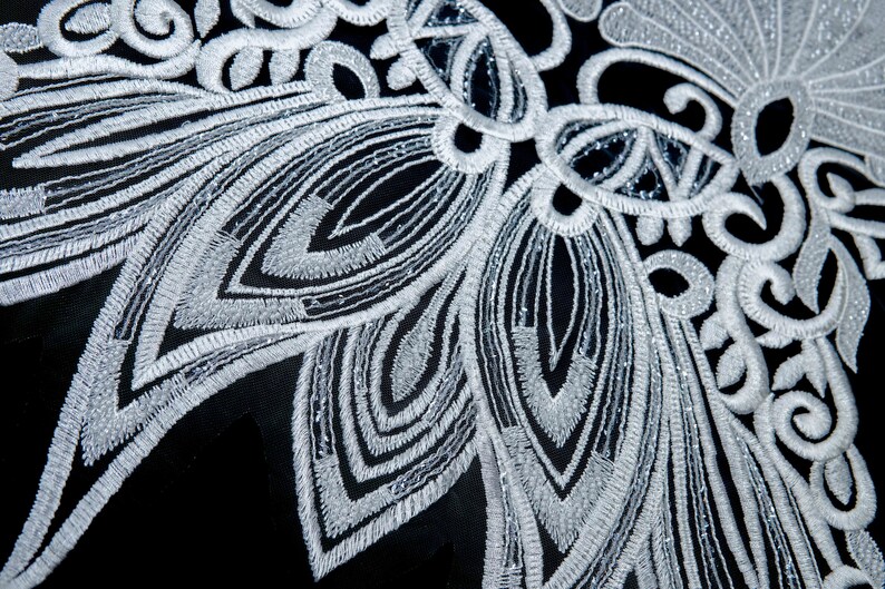 Bodice Applique for Formal Wear PD2308-2-430 Beaded Sequins Wedding Embroidered Patch White Lace Applique