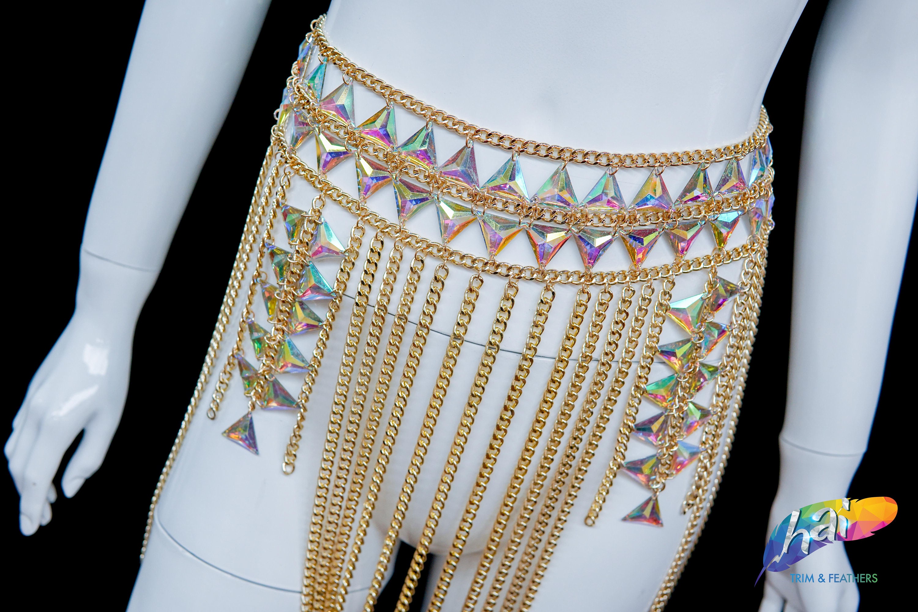 Rhinestone Chain Skirt, Crystal AB Chain Shawl, Dancer