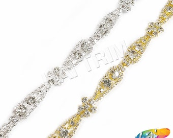 Garniture de strass en cristal, garniture de strass de mariage ou formelle, garniture de strass par mètre, RT-007