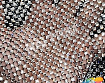 Tela de malla de diamantes de imitación de cristal de 36" x 48" con piedras cuadradas de vidrio, tela de red de cristal