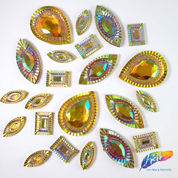 Metallic Gold Resin Rhinestones Sew on Stones Different Shapes Metal Gems  With Holes by the Pack 