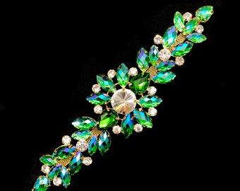 SALE! Colored Rhinestone Applique, Fancy Beaded Patch, Glass Stones Metal Medallion for Dance Costumes, YH-104