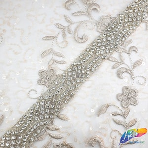 Beaded Crystal Rhinestone Trimming, Wedding Elegant Formal Rhinestone Trim, Rhinestone Trim by the piece (1 yard), BRT-033