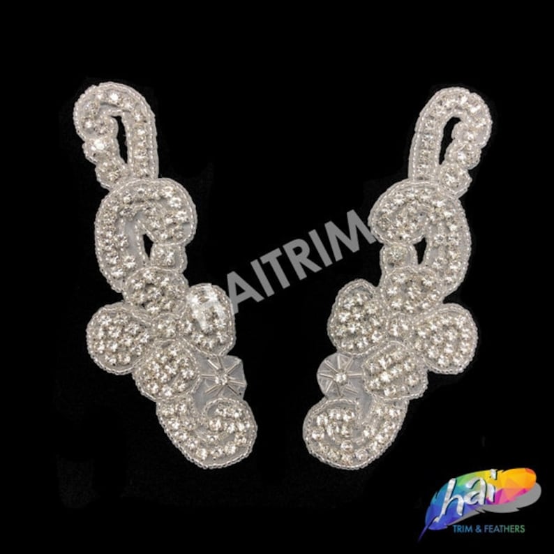 Wedding Formal Prom Crystal Patch by the Pair RA-254 Beaded Rhinestone Applique