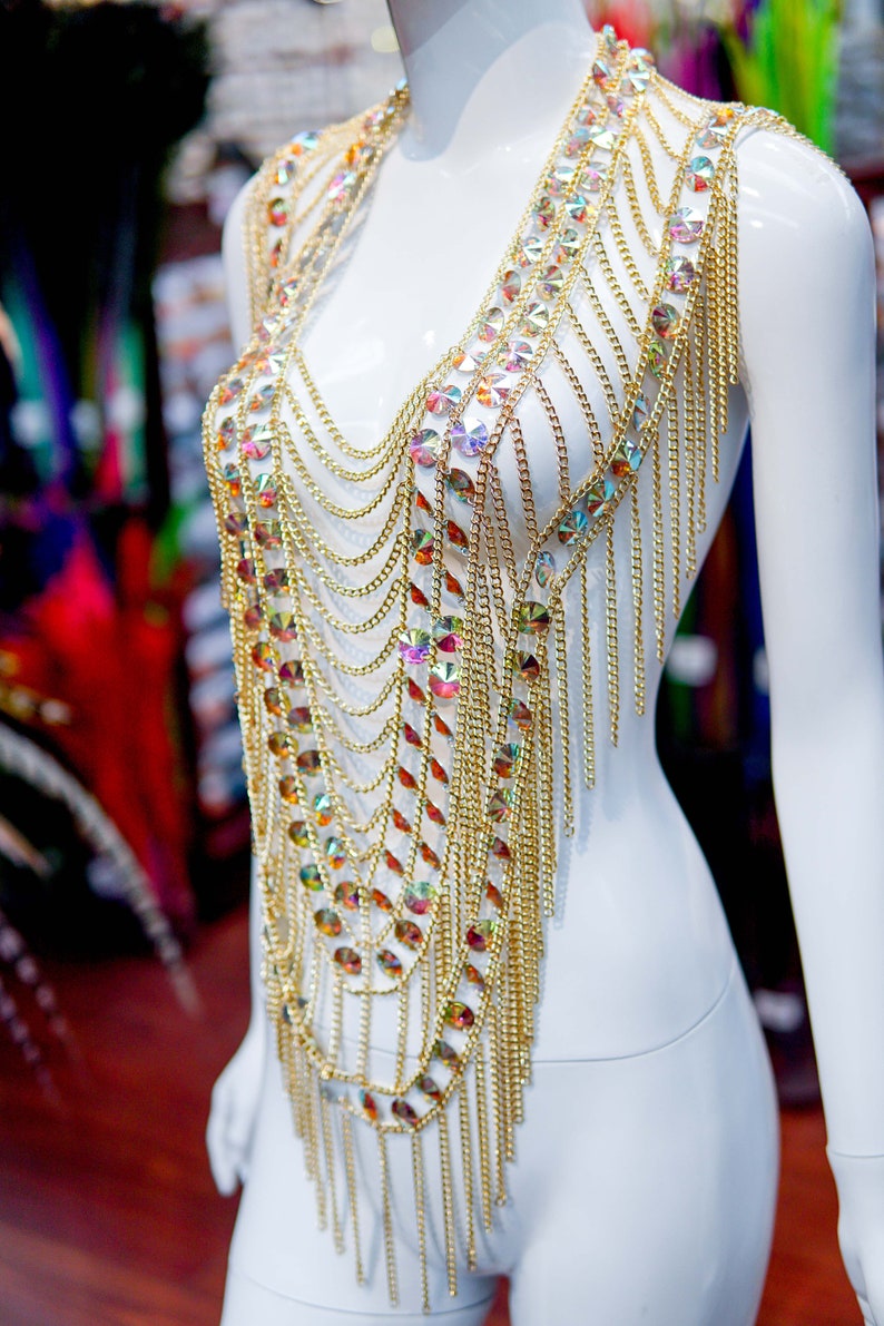 SALE Gold Chain Dress Rhinestone Chain Dress Dancer Jewelry Etsy