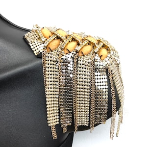 Sold PER PIECE! Beaded Rhinestone Epaulets, Fancy Shoulder Patches, Shiny Beaded Dance Costume Appliques with Chain Tassels, EP-025