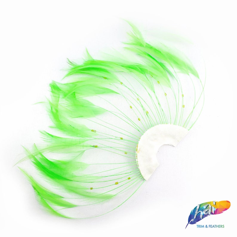 Individual Bleached Dyed Hackle Feather Pinwheel for Hats and Headpieces Colorful Half Pinwheel Stripped Hackle Feathers Sold by Piece