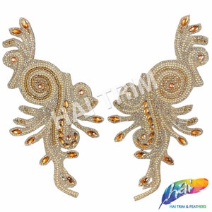 Gel-Back Rhinestone Appliques, Colored Iron-on Crystal Rhinestone Patches by the Pair, IRA-013