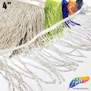 4&quot; Beaded Fringe by the Yard, Colored Bugle Beaded Fringe w/ Ribbon, Beaded Tassel Fringe Trim for Dance Performance Costumes, FR-012