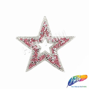 Gel-Back Star Rhinestone Appliques, Sparkly Colored Iron-on Crystal Rhinestone Patches, Hotfix Rhinestone Patches sold by piece, IRA-060 Pink / Crystal