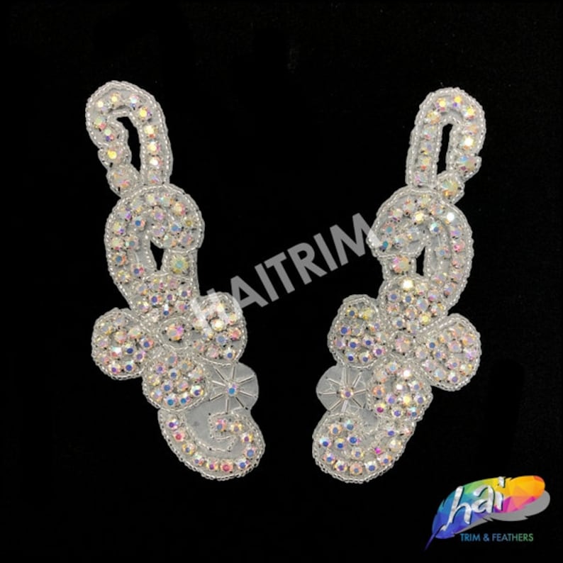 Wedding Formal Prom Crystal Patch by the Pair RA-254 Beaded Rhinestone Applique