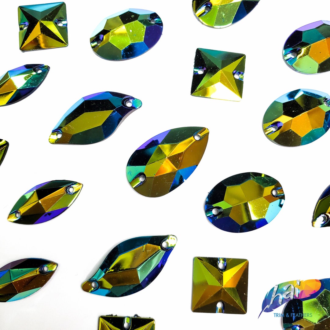 Ab Rhinestones Metallic AB Resin Rhinestones Green Blue AB Sew on Iridescent Different ...