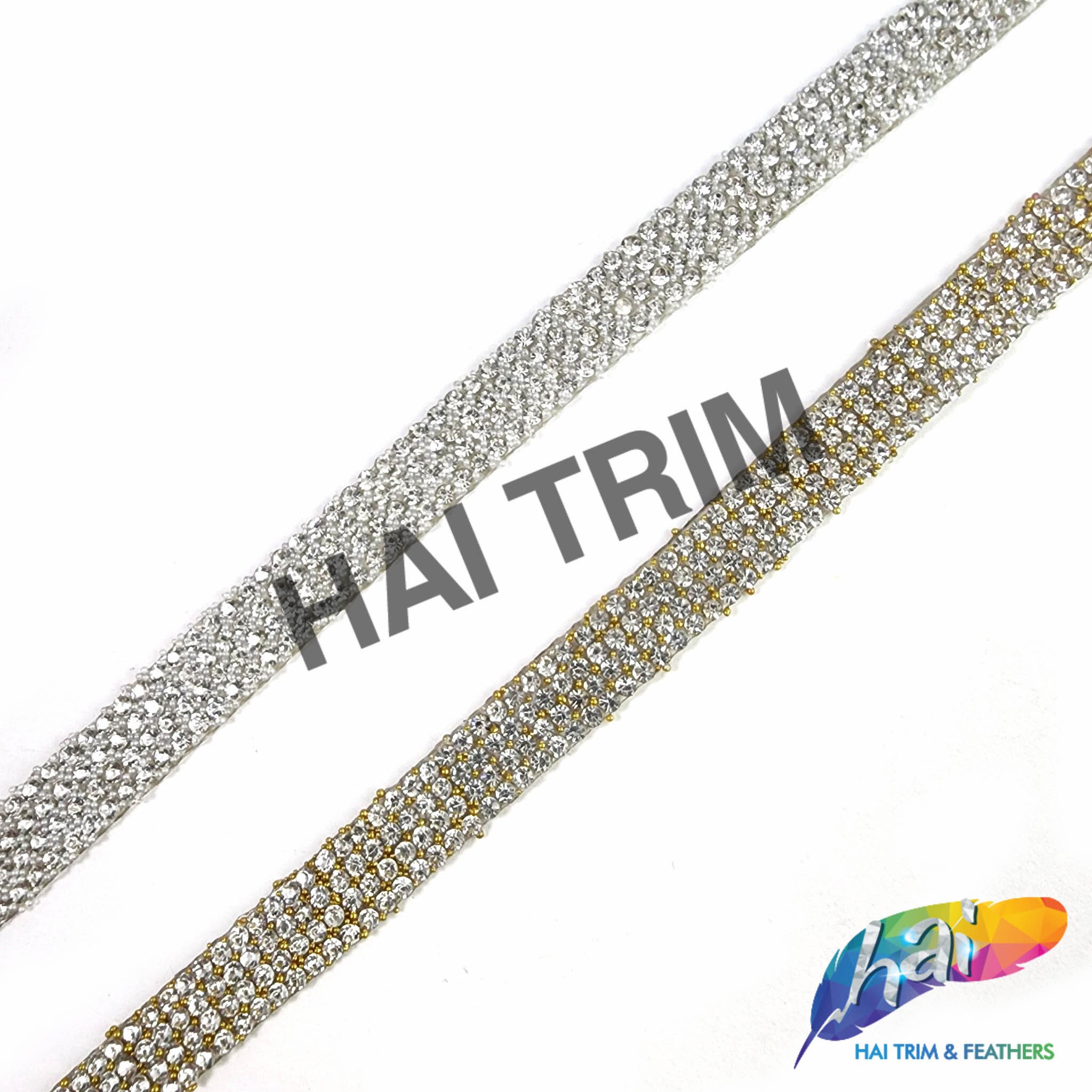 Vintage Metallic Silver and Iridescent Rhinestones Fabric Backed Trim - 6  - Metallic - Trims & Chains - Trims