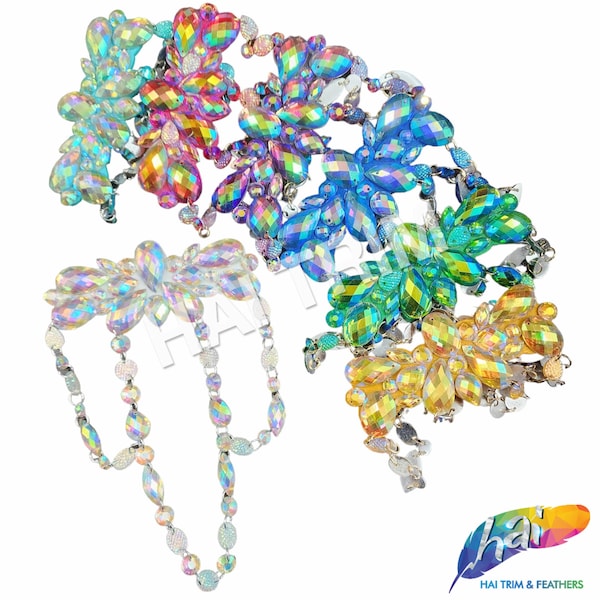 Beaded Stone Applique, Colorful Resin Gems Patch, Dance Broadway Carnival Costume Headpiece Waist Centerpiece, NAS-032
