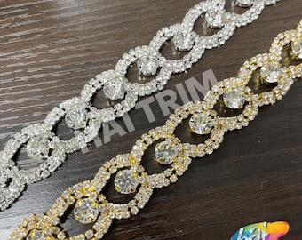 Garniture de strass en cristal, Garniture de strass pour mariage ou cérémonie, Bande de strass, Garniture de strass par mètre, RT-013-1
