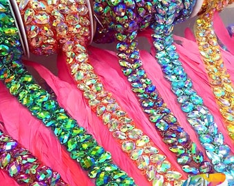 Beaded Stone Trim, Colorful Resin Gems Banding, Dance Broadway Carnival Costume Headpiece Waist Trimming, ACR-01