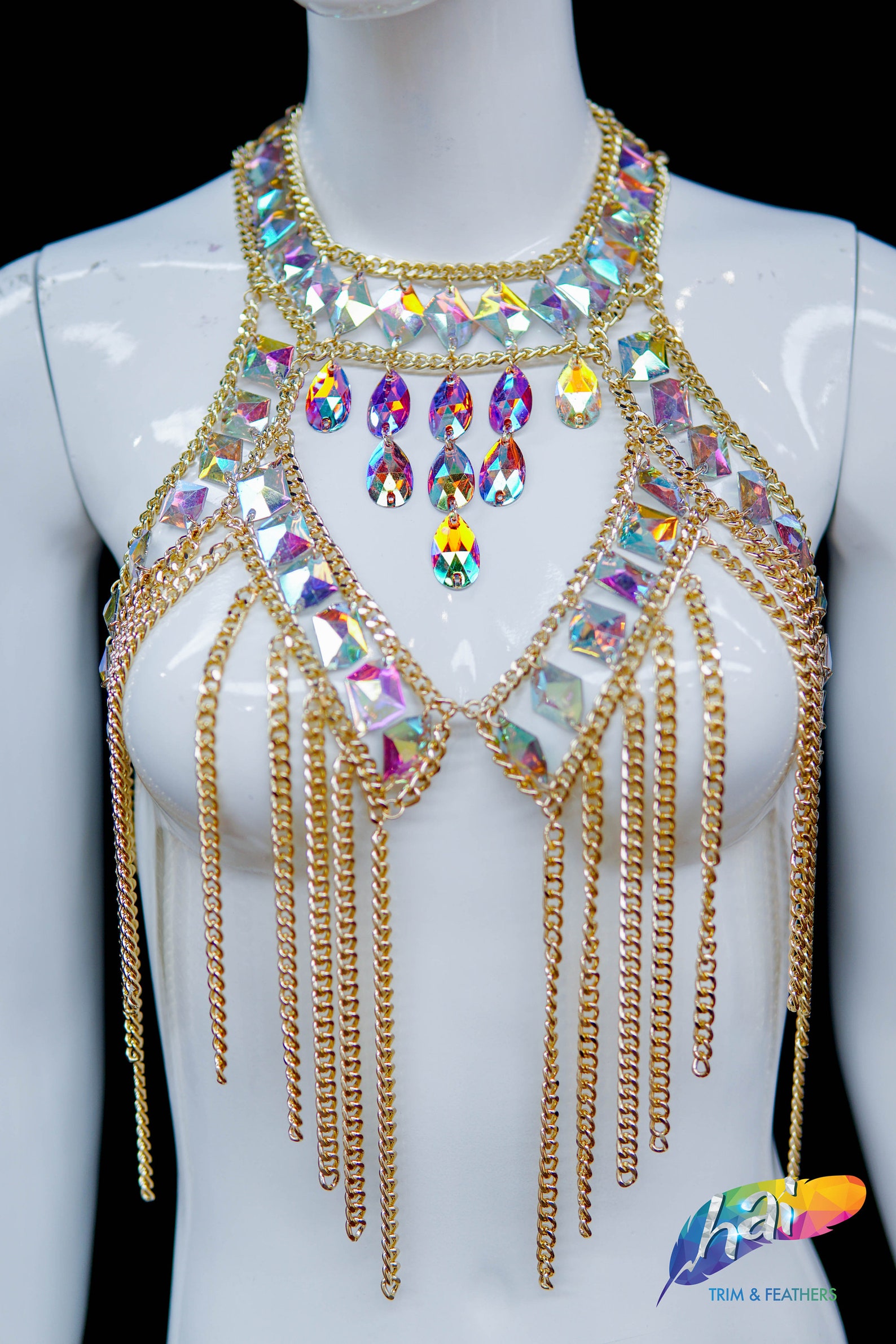 Gold Chain Dress, Rhinestone Chain Dress, Dancer Jewelry, Red Festival ...