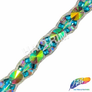1 1/4 &quot;Teal / Lila AB / Aqua AB-Harz-Stein zum Aufbügeln auf Bluse, Gel-Rücken-Clustered Strassband, Schüttgut, IRT-106