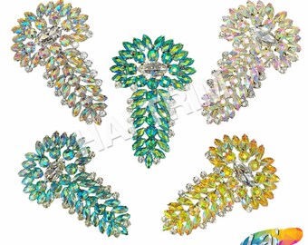 SALE! Colored Rhinestone Applique, Fancy Beaded Flower Patch, Glass Stones Metal Medallion for Dance Costumes, YH-082