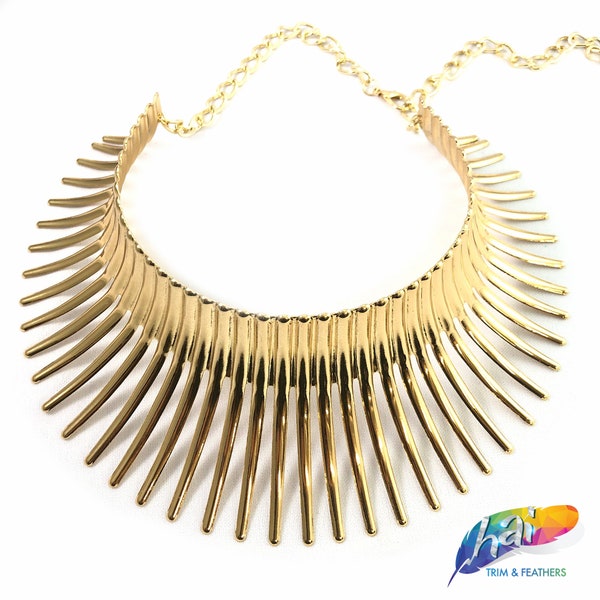 Gold Metal Necklace Choker, Spike Choker Neckpiece, Metal Choker Necklace, Link Chain Choker, Gold Neck Cuff, Gold Plated Necklace