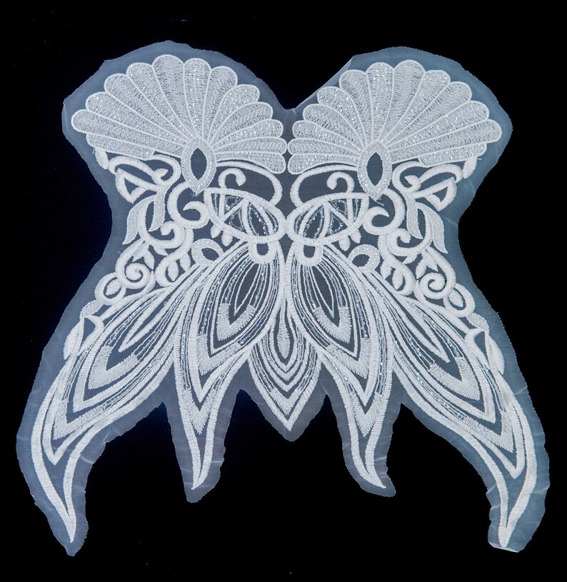 Bodice Applique for Formal Wear PD2308-2-430 Beaded Sequins Wedding Embroidered Patch White Lace Applique