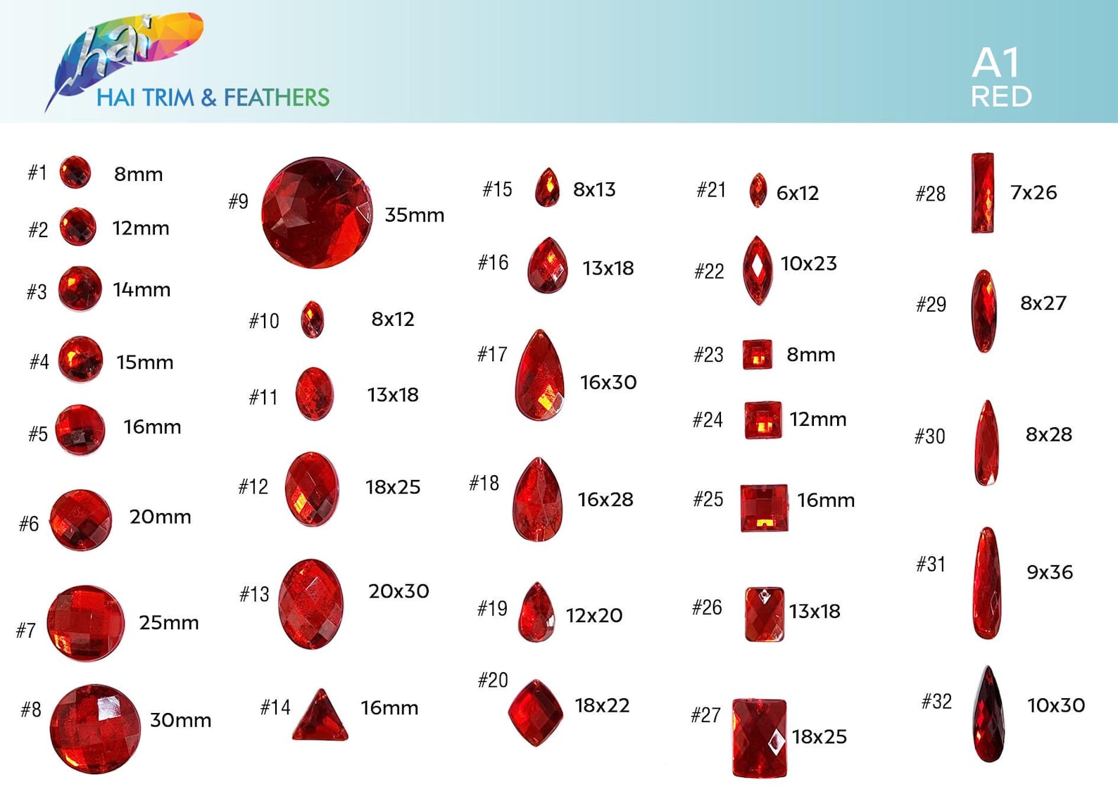 Red Acrylic Rhinestones Sew on Stones Different Shapes Gems With Holes ...