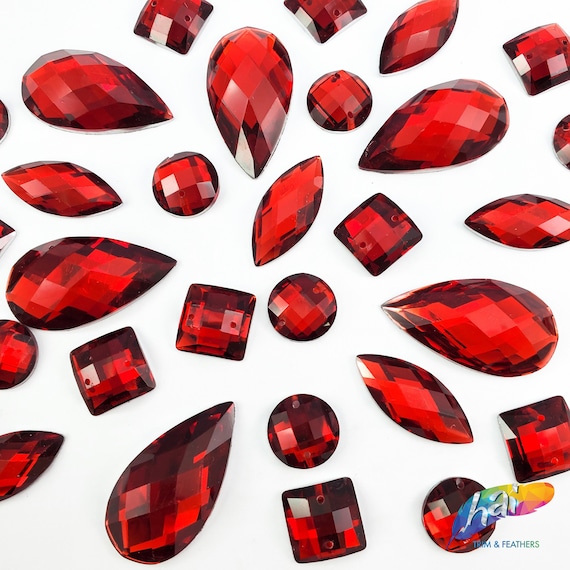 Loose Dark Red Resin Rhinestones Sew on Stones Different Shapes Crystals  Gems With Holes by the Pack DD16 -  Norway