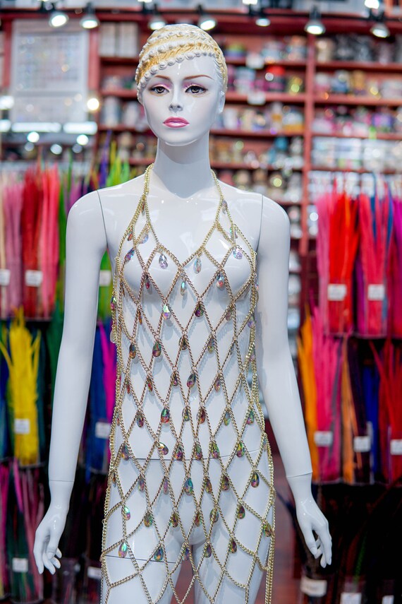 Rhinestone Chain Dress Gold Chain Dress Dancer Jewelry Etsy