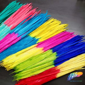 4 pieces 18-24&quot; 2-Tone Bleached Dyed Ringneck Pheasant Tail Feathers, Long Ombre Color Dyed Ringneck for Headpiece and Costume