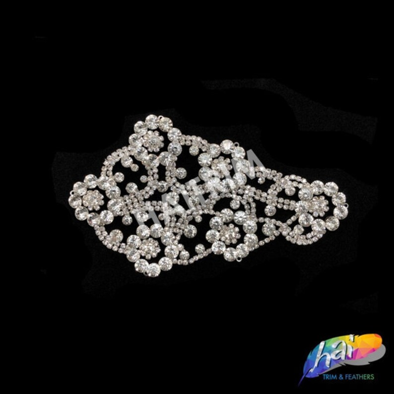 Rhinestone Applique on Metal Settings YH-253 Silver Crystal Rhinestone Motif on Metal Settings Wedding Formal Prom Crystal Patch