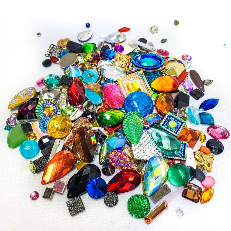 Assorted Mixed Gemstones and Beads, 150 grams Mix Acrylic Rhines