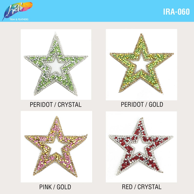 Gel-Back Star Rhinestone Appliques, Sparkly Colored Iron-on Crystal Rhinestone Patches, Hotfix Rhinestone Patches sold by piece, IRA-060 image 4