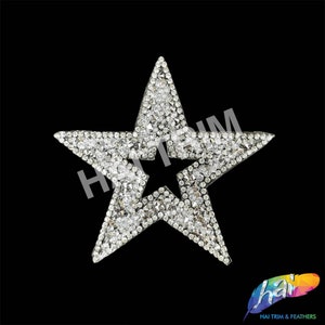 Gel-Back Star Rhinestone Appliques, Sparkly Colored Iron-on Crystal Rhinestone Patches, Hotfix Rhinestone Patches sold by piece, IRA-060 Silver / Crystal