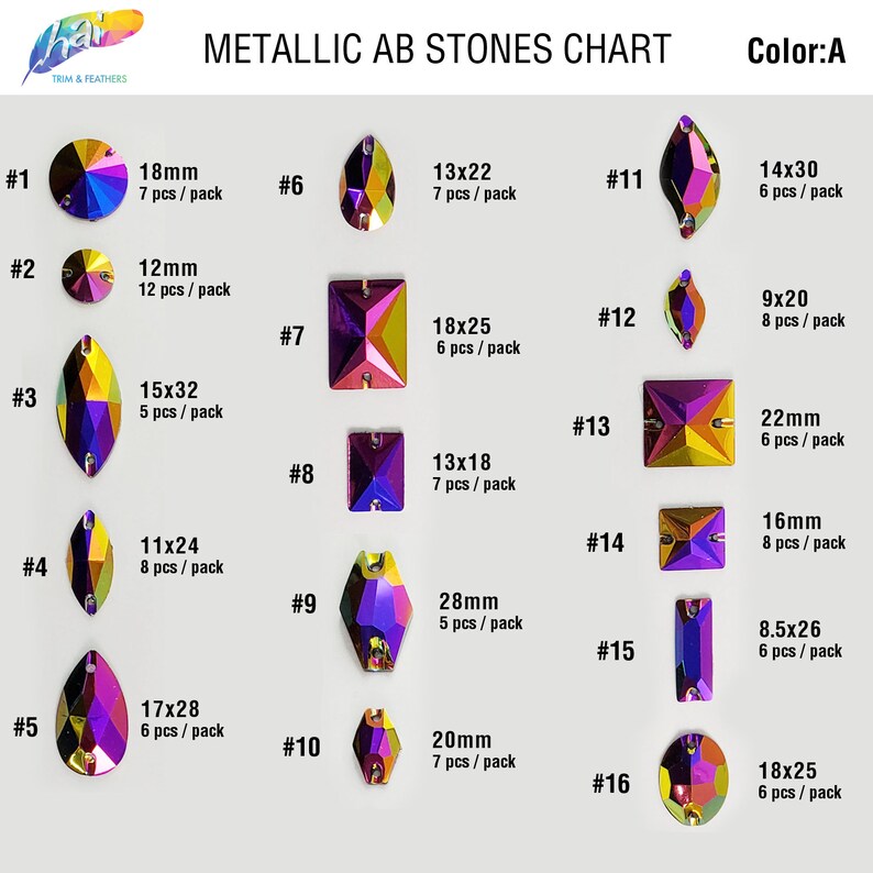 Metallic AB Resin Rhinestones Purple Red Green Stones AB Sew On Iridescent Different Shapes Crystals Gems with Holes by the Pack Color A