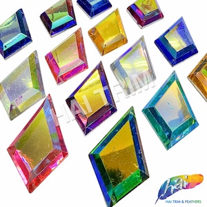 29x48mm Diamond Color AB Resin Stones (4 pieces) Sew On Iridescent Different Shapes Crystals Gems with Holes by the Pack