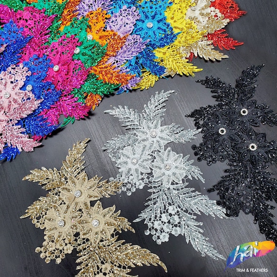 2 Pièces Patch Dentelle Florale Strass Et Perles - Applique Scintillante Pour Couture Et Décoration