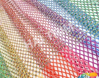 ¡OFERTA! Malla de estrás multicolor de 91 x 122 cm, elástica, tela PRIDE, red iridiscente de cristal, sábanas elásticas Crystal AB