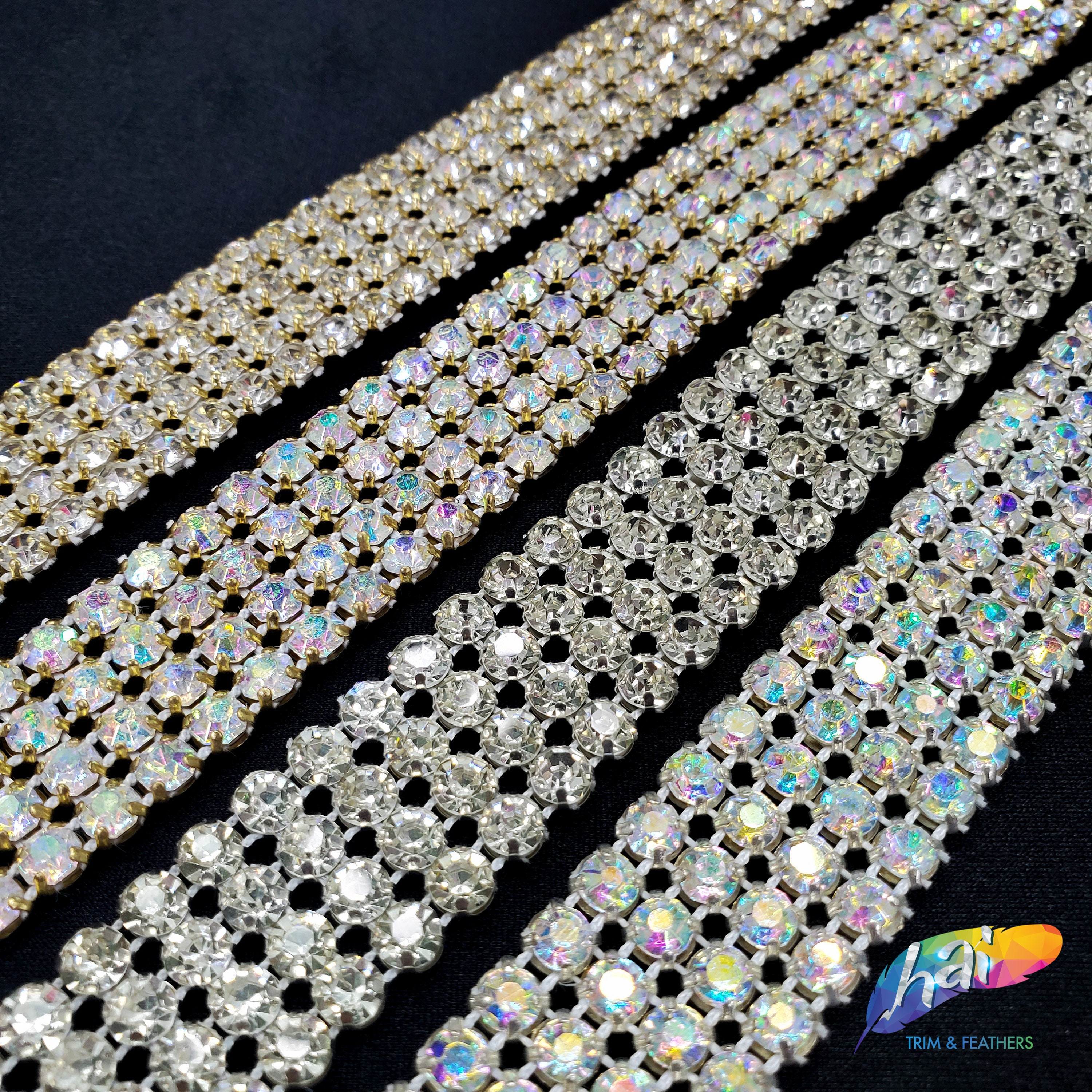 4-row Crystal Rhinestone Trim, Four Row Gold Rhinestone Chain Trim, Crystal  AB Wedding Cake Trim, Gold AB Banding by the Yard,a-004 