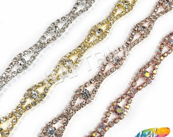 Garniture de strass en cristal, garniture de strass de mariage ou formelle, garniture de strass par yard, RT-006