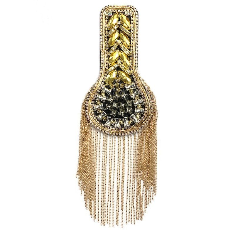 Shiny Beaded Chained Dance Costume Appliques Gold Silver Gunmetal Beaded Chained Epaulets EP-028 Fancy Shoulder Patches Sold PER PIECE