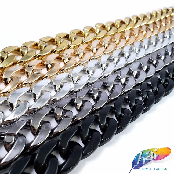 Gold Metallic Chain Trim, Silver Plastic Chain, Gunmetal Chain Link, Necklace  Chain Strip, Light Weight Chain Trim Sold by the Yard, CH-129 