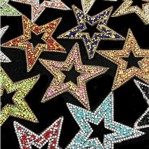 Gel-Back Star Rhinestone Appliques, Sparkly Colored Iron-on Crystal Rhinestone Patches, Hotfix Rhinestone Patches sold by piece, IRA-060