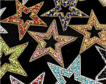 Gel-Back Star Rhinestone Appliques, Sparkly Colored Iron-on Crystal Rhinestone Patches, Hotfix Rhinestone Patches sold by piece, IRA-060