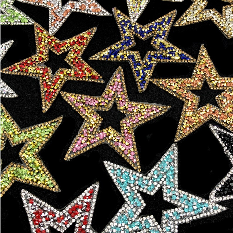 Gel-Back Star Rhinestone Appliques, Sparkly Colored Iron-on Crystal Rhinestone Patches, Hotfix Rhinestone Patches sold by piece, IRA-060 image 1