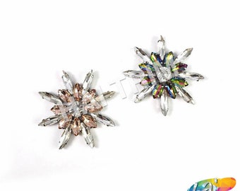 Spike Flower Rhinestone Applique on Gel Backing, Fancy Rhinestone Patch for Headpieces, IA-006 (Sold by set of 2 pcs)