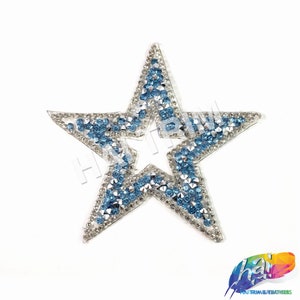 Gel-Back Star Rhinestone Appliques, Sparkly Colored Iron-on Crystal Rhinestone Patches, Hotfix Rhinestone Patches sold by piece, IRA-060 Light Blue/Crystal